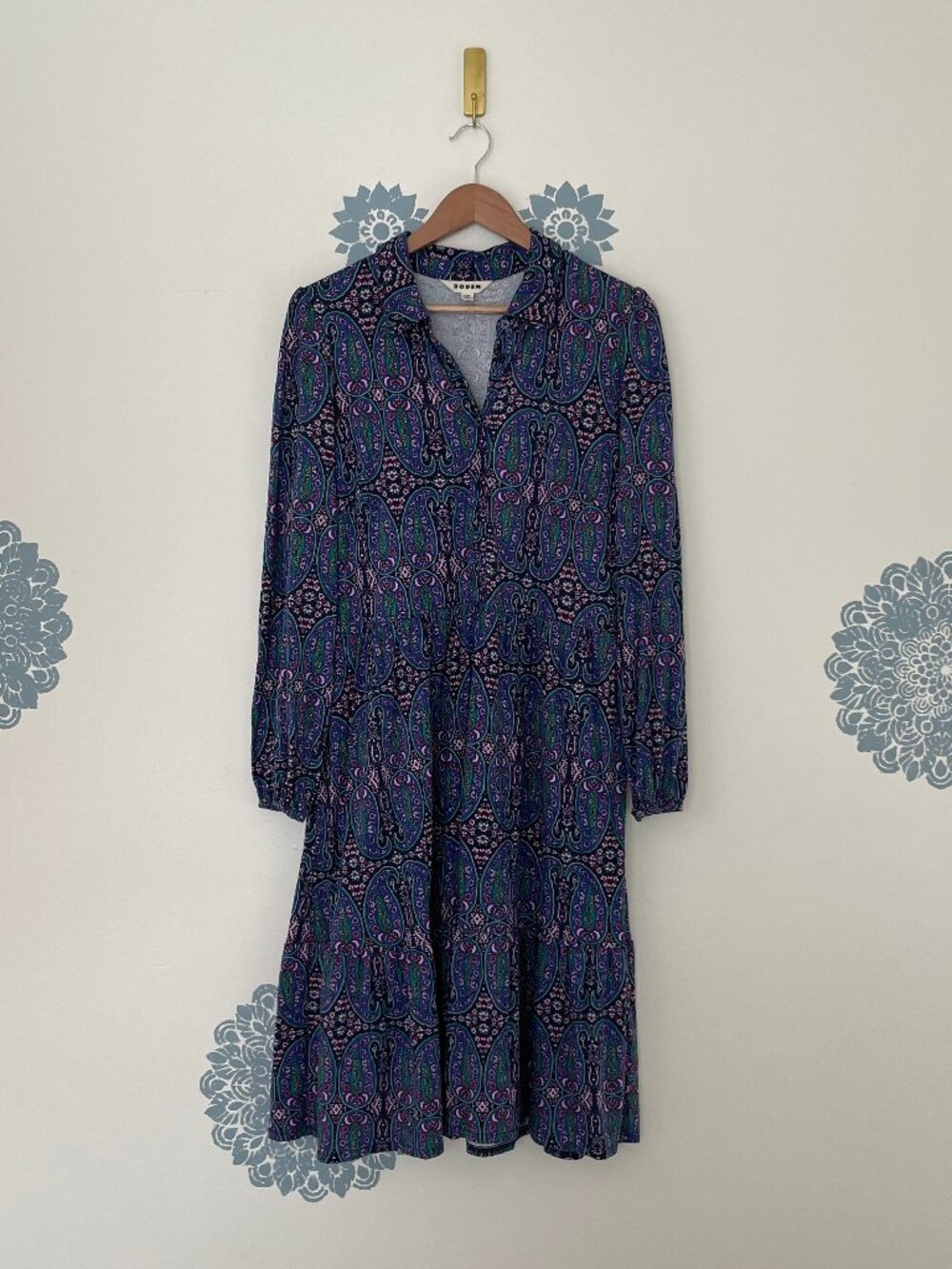 Boden Jemima Paisley Tiered Jersey Modal Dress Size 14 Long